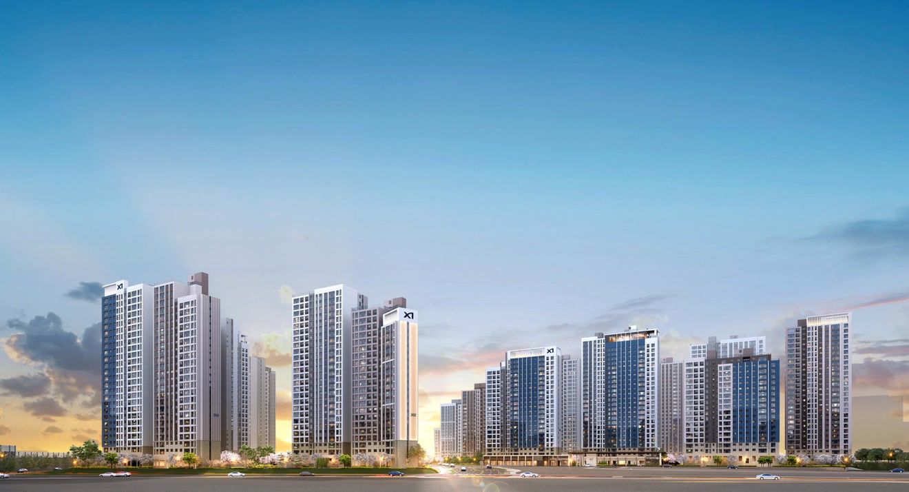 1,783세대 대단지 자이 단지 전경 투시도 — 1단지·2단지 22개동